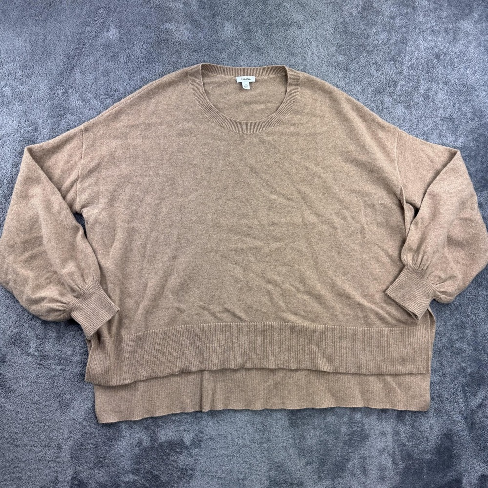 Cuyana Sweater Womens L/XL Beige 100% Cashmere Crewneck Balloon Sleeve Italy
